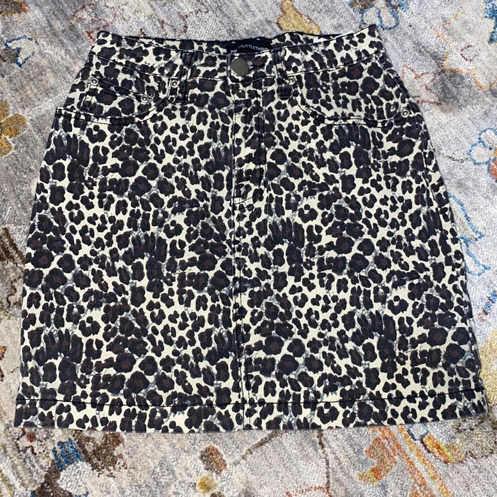 PLT “Pretty Little Thing” cheetah leopard denim mini skirt